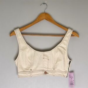 New Women's Scoop Neck Reworked Denim Tiny Vest, Wild Fable, XS, Cream Cream
